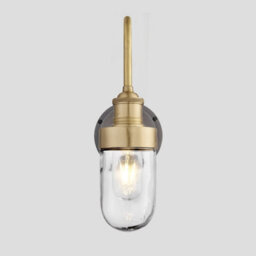 Industville Swan Neck Outdoor & Bathroom Wall Light, Brass, Tube Glass - thumbnail 2