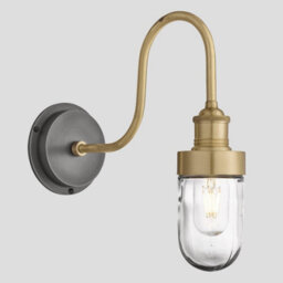 Industville Swan Neck Outdoor & Bathroom Wall Light, Brass, Tube Glass - thumbnail 1