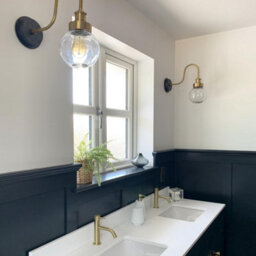 Industville Swan Neck Outdoor & Bathroom Wall Light, Brass, Tube Glass - thumbnail 3