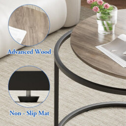 Huhote Two Piece Nesting Round Side Tables With Black Metal Frame And Oak Top Diameter 23.6 And 15.7 Inches - thumbnail 7