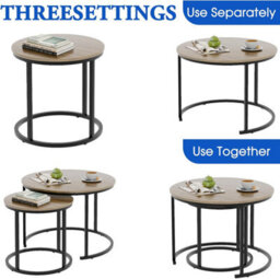 Huhote Two Piece Nesting Round Side Tables With Black Metal Frame And Oak Top Diameter 23.6 And 15.7 Inches - thumbnail 5