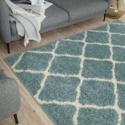 The Rugs Moroccan Shaggy Rugs And Runners Soft  High Pile Duck Egg Blue And Ivory Living Room Kitchen Hallway 750 - thumbnail 7