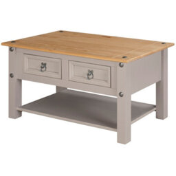 Mews Corona Grey Coffee Table 2 Drawer Mexican Occasional Solid Pine Wood - thumbnail 4