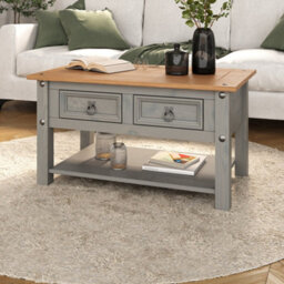 Mews Corona Grey Coffee Table 2 Drawer Mexican Occasional Solid Pine Wood