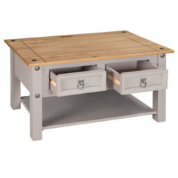 Mews Corona Grey Coffee Table 2 Drawer Mexican Occasional Solid Pine Wood - thumbnail 6