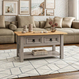 Mews Corona Grey Coffee Table 2 Drawer Mexican Occasional Solid Pine Wood - thumbnail 3