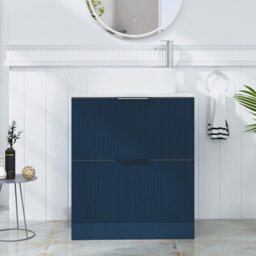 Royal Bathrooms Evora 700mm Midnight Blue Fluted Floor Standing Countertop Vanity Unit 2 Drawer With Peak Basin - thumbnail 1