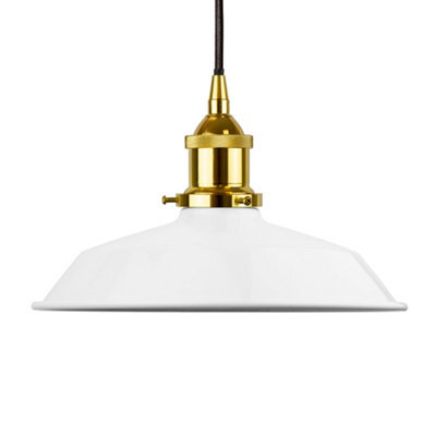 White Small Trinity Metal Painted Dome Pendant Light With Gold Lamp Holder And Black Round Cable - Se Home - image 1