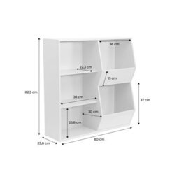 Sweeek - Children's Storage Unit 3 Shelves And 2 Storage Spaces Tobias White 80X23.8X82.5 Cm - thumbnail 5
