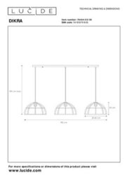 Lucide Dikra Modern Bar Pendant Light 40Cm - 3Xe27 - Black - thumbnail 7