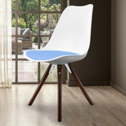 Fusion Living Soho White & Light Blue Plastic Dining Chair With Pyramid Dark Wood Legs - thumbnail 2