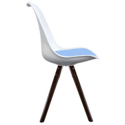 Fusion Living Soho White & Light Blue Plastic Dining Chair With Pyramid Dark Wood Legs - thumbnail 6