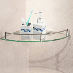 Living And Home Silver Tempered Glass Wall Mounted Bathroom Corner Shelf 20 Cm - thumbnail 1