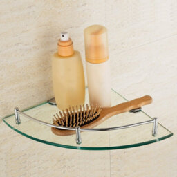 Living And Home Silver Tempered Glass Wall Mounted Bathroom Corner Shelf 20 Cm - thumbnail 3