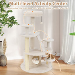 Costway Cat Tree Multilevel Cat Climbing Tower Kitty Activity Center-White - thumbnail 4