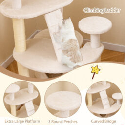 Costway Cat Tree Multilevel Cat Climbing Tower Kitty Activity Center-White - thumbnail 6