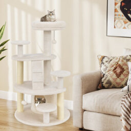 Costway Cat Tree Multilevel Cat Climbing Tower Kitty Activity Center-White - thumbnail 3