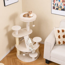 Costway Cat Tree Multilevel Cat Climbing Tower Kitty Activity Center-White - thumbnail 5