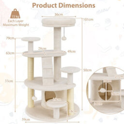Costway Cat Tree Multilevel Cat Climbing Tower Kitty Activity Center-White - thumbnail 2