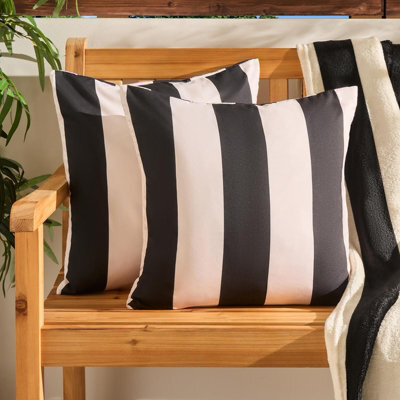 Ohs 2 X Stripe Garden Cushion Covers Outdoor Water Resistant - Black/cream - image 1