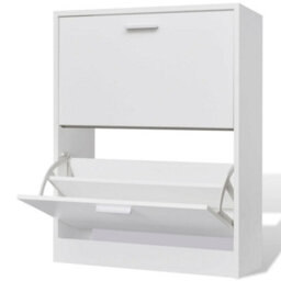 Vidaxl White Wooden Shoe Cabinet With 2 Compartments - thumbnail 1