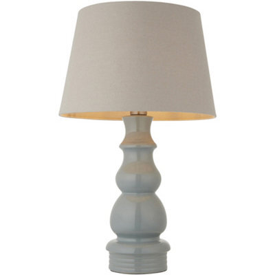 Loops Blue Grey Glaze & Satin Nickel Plate Table Lamp - Grey Linen Fabric - 660mm Tall Light - image 1