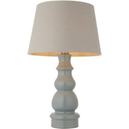 Loops Blue Grey Glaze & Satin Nickel Plate Table Lamp - Grey Linen Fabric - 660mm Tall Light