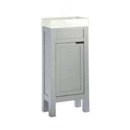 Homestylestore Light Grey 400mm Bathroom Cloakroom Vanity Unit With Basin And Black Finger Pull Handle - thumbnail 1