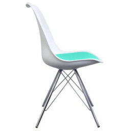 Fusion Living Soho White And Aqua Blue Plastic Dining Chair With Chrome Metal Legs - thumbnail 3