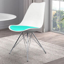Fusion Living Soho White And Aqua Blue Plastic Dining Chair With Chrome Metal Legs - thumbnail 2
