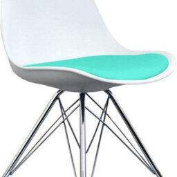 Fusion Living Soho White And Aqua Blue Plastic Dining Chair With Chrome Metal Legs - thumbnail 4
