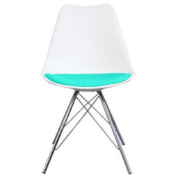 Fusion Living Soho White And Aqua Blue Plastic Dining Chair With Chrome Metal Legs - thumbnail 6