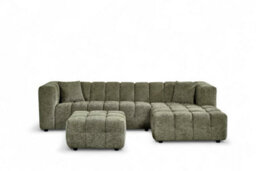 Sage Green Chenille Fabric Right Hand Facing Corner Sofa With Ottoman Lugano - thumbnail 2