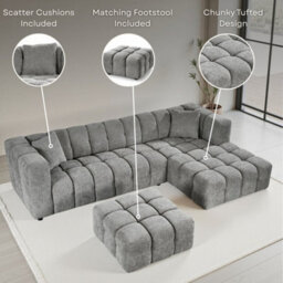 Sage Green Chenille Fabric Right Hand Facing Corner Sofa With Ottoman Lugano - thumbnail 5