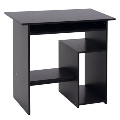 Compact Small Computer Table Wooden Desk Keyboard Tray Storage Black - image 1
