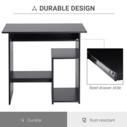 Compact Small Computer Table Wooden Desk Keyboard Tray Storage Black - thumbnail 3