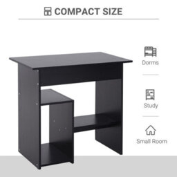 Compact Small Computer Table Wooden Desk Keyboard Tray Storage Black - thumbnail 4