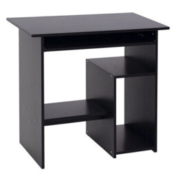 Compact Small Computer Table Wooden Desk Keyboard Tray Storage Black - thumbnail 1