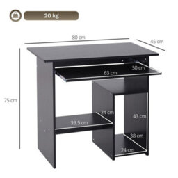 Compact Small Computer Table Wooden Desk Keyboard Tray Storage Black - thumbnail 2