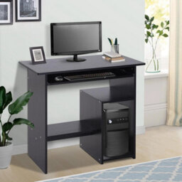 Compact Small Computer Table Wooden Desk Keyboard Tray Storage Black - thumbnail 6