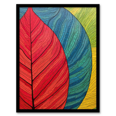 Artery8 Gond Painting Style Abstract Close Up Leaves Line Drawing Wall Art Print - A4 Size