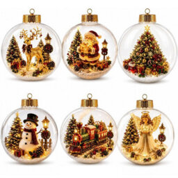 CLEFFNS 6Pcs Light Up Christmas Ornament, 3D Holiday Scene Glass Ball With Warm Led - thumbnail 1