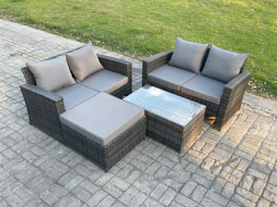 Fimous Wicker Rattan Garden Furniture Sofa Set With Coffee Table Double Seat Sofa Big Footstool 5 Seater Outdoor Rattan Set - image 1