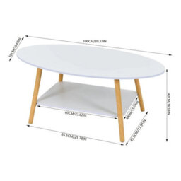 2 Tiers White Oval Coffee Table Living Room Side Table Home Furniture - thumbnail 2