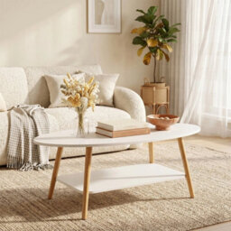2 Tiers White Oval Coffee Table Living Room Side Table Home Furniture - thumbnail 4