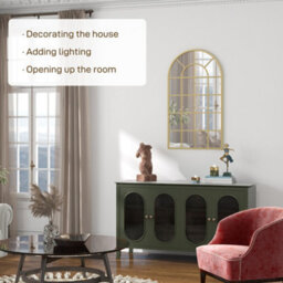 Homcom Modern Arch Window Wall Mirror For Living Room Bedroom, Gold Tone - thumbnail 4