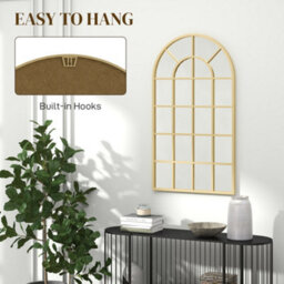 Homcom Modern Arch Window Wall Mirror For Living Room Bedroom, Gold Tone - thumbnail 6
