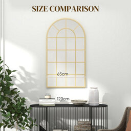 Homcom Modern Arch Window Wall Mirror For Living Room Bedroom, Gold Tone - thumbnail 7