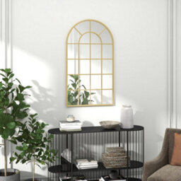 Homcom Modern Arch Window Wall Mirror For Living Room Bedroom, Gold Tone - thumbnail 1