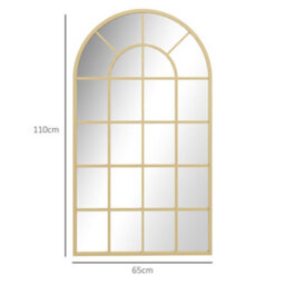 Homcom Modern Arch Window Wall Mirror For Living Room Bedroom, Gold Tone - thumbnail 3